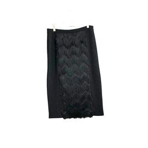 I Love Ronson Skirt Women's L Black Y2K‎ Pencil Fringe Whimsical Goth Business